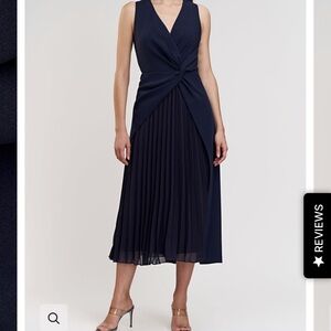 Kay Unger Midnight Blue Pleated Midi Dress